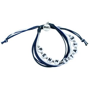 bracelet of navy and white cords with Penn State in beads